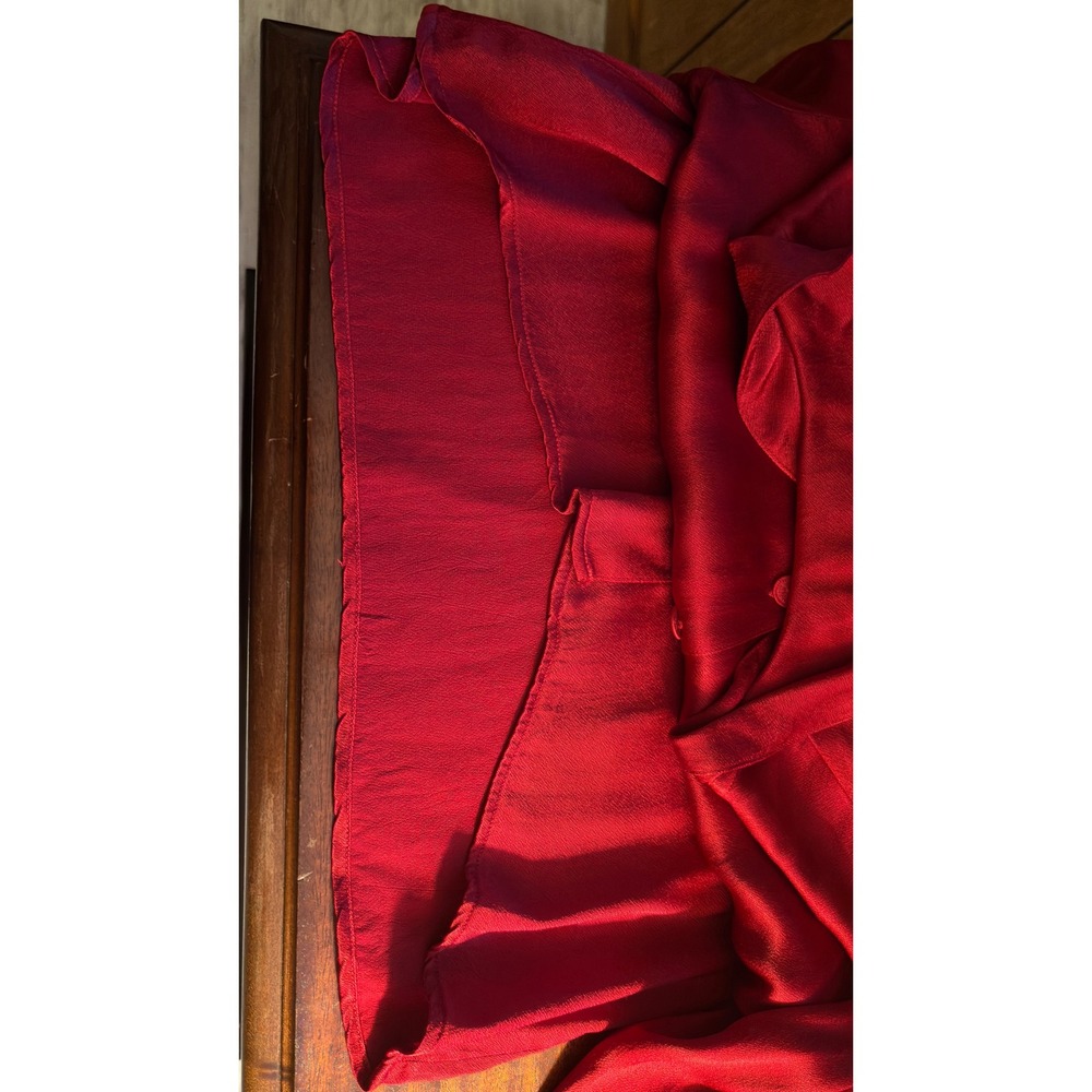 Vintage HABITAT Red Silky Button Down Long Sleeve Collared Blouse Shirt - Picture 9 of 10